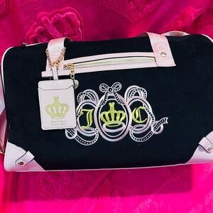 Juicy Couture Black Weekender Bag with Pink Trim and Yellow Embroidery